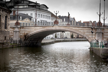 Arch bridge across a river, Saint Michael's Bridge, River Lys, G