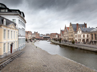 Buildings along a river, River Lys, Ghent, Belgium