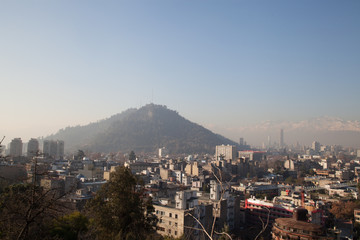 City view and San Cristobal Hill in the background, Santiago, Ch