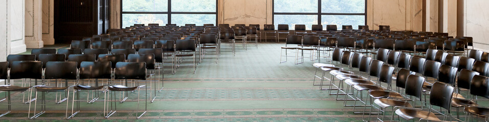 Empty chairs in an assembly hall, Chicago, Cook County, Illinois