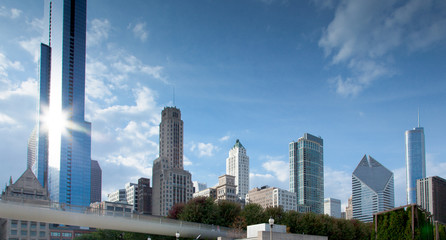 Low angle view of skyscrapers in a city, Chicago, Cook County, I