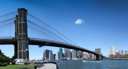 Fototapeta na wymiar Low angle view of a bridge, Brooklyn Bridge, New York City, New