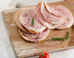Slices of mortadella
