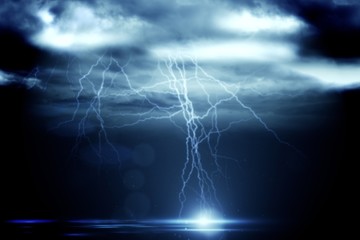 Stormy dark sky with lightning bolts