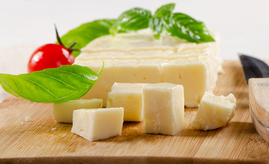 Feta cheese .Selective focus