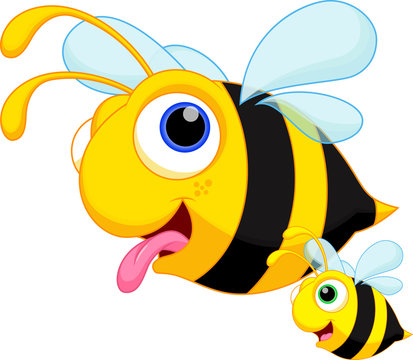 Funny bees fly with their children