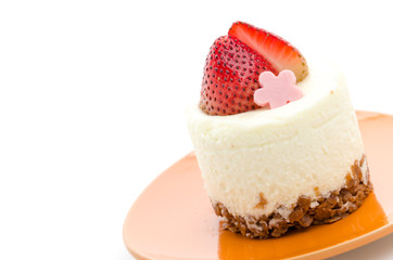 Strawberry cheesecake isolated on white background