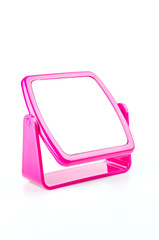 Table pink mirror isolated white background