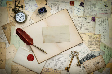 book, antique writing accessories and postcards