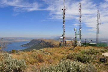 Telecommunication towers in African landscape