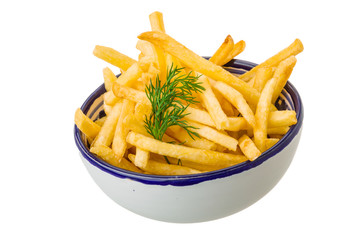 French fries on white background