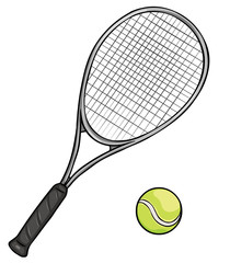 Vector Cartoon Tennis Racket and Ball