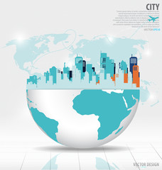 City with modern design globe. Vector illustration.