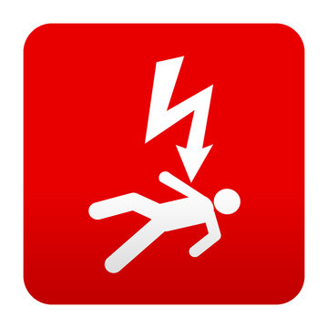 Etiqueta tipo app roja simbolo descarga electrica