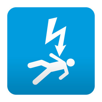 Etiqueta tipo app azul simbolo descarga electrica