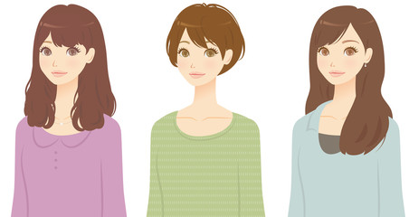いろいろな髪型の女性