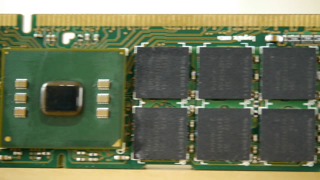 Computer ram chips on a circuit board.