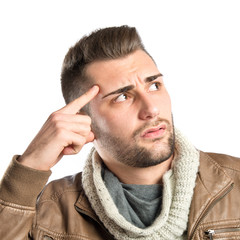 Obraz premium Man making a crazy gesture over white background