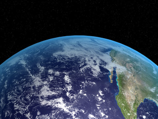 3D rendering of the planet Earth on a starry background, high re