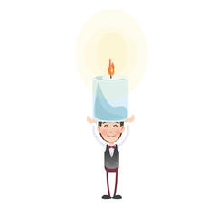 Businessman with candle over isolated white background