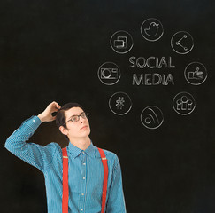 Nerd geek businessman with social media icons