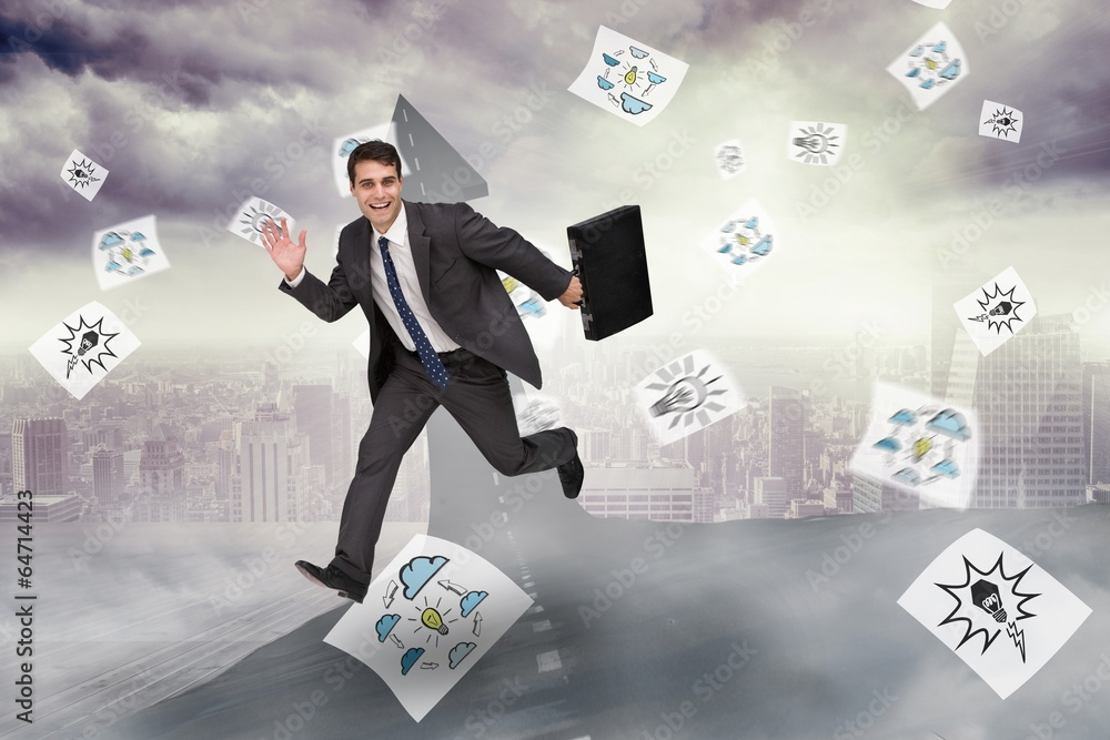 Poster composite image of smiling businessman in a hurry