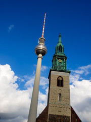 Fototapeta na wymiar View of Tv Tower of Berlin with Maria church - Germany