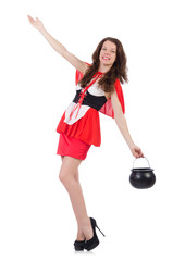 Woman with pot isolated on white