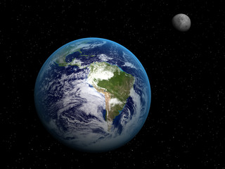 3D rendering Earth and  Moon on a black background, high resolut