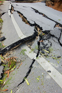 broken road by an earthquake in Chiang Rai, thailand