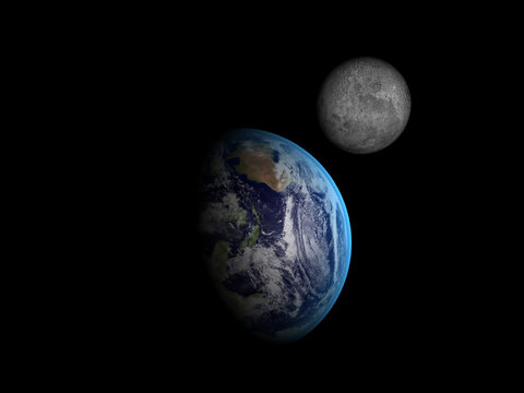 3D rendering Earth and  Moon on a black background, high resolut