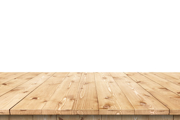 Empty wooden table in a sun drenched summer garden for product