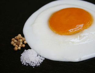 Fried egg with salt and pepper
