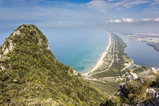 View of beach, lake and clear sea from Mount Circeo