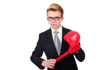 Young businessman boxer isolated on white