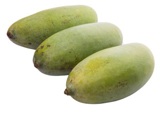 Green mango fruit over white background