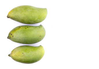 Green mango fruit over white background
