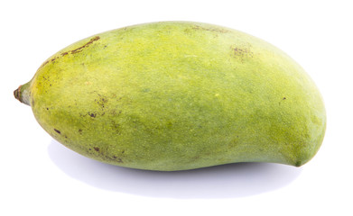Green mango fruit over white background