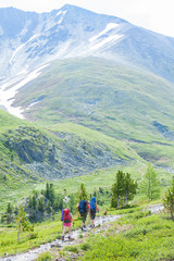 Fototapeta na wymiar Hiker in Altai mountains