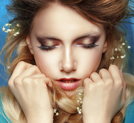 Emotions. Pensive Woman with Clenched Fists