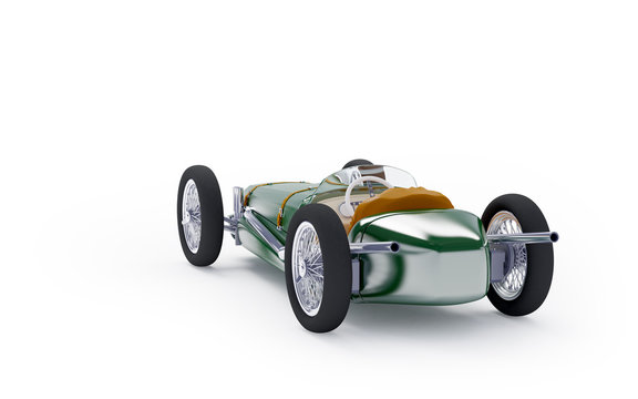 back of green vintage racing car