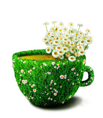 Herb tea cup from grass and flowers, concept for healthcare