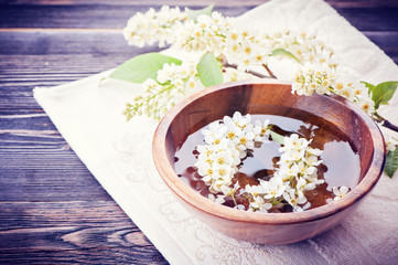 Spa. Flowers in bowl of water for the spa salon