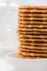 Sweet waffles on white plate