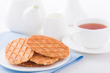 Sweet waffles on white plate