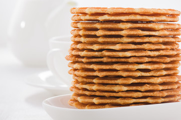 Sweet waffles on white plate