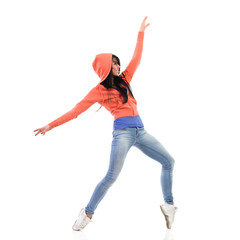 Woman dancer standing on a toes