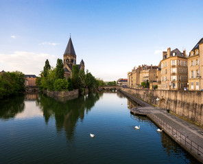 View of Metz with Temple Neuf  and Moselle, Lorraine, France