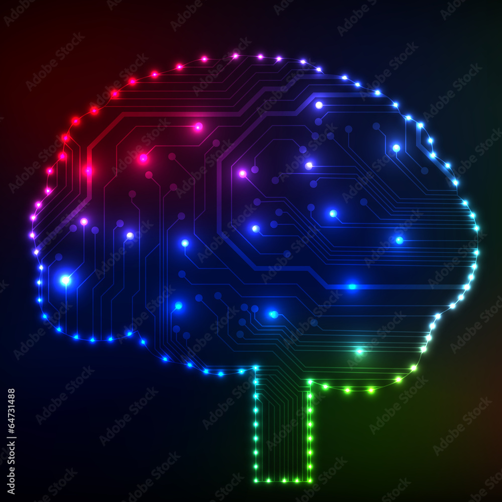 Poster Circuit board computer style brain vector technology background