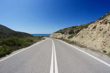 Asphalt road on Rhodes island. Greece